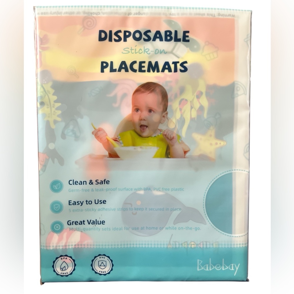 NWT Bebebay Disposable 12 X 18 Stick-on Disposable Placemats Package of 60